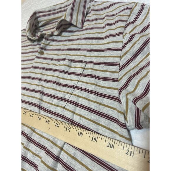 Patagonia Polo Shirt Mens Large Short Sleeve Striped Organic Cotton Pocket tan - Picture 2 of 7